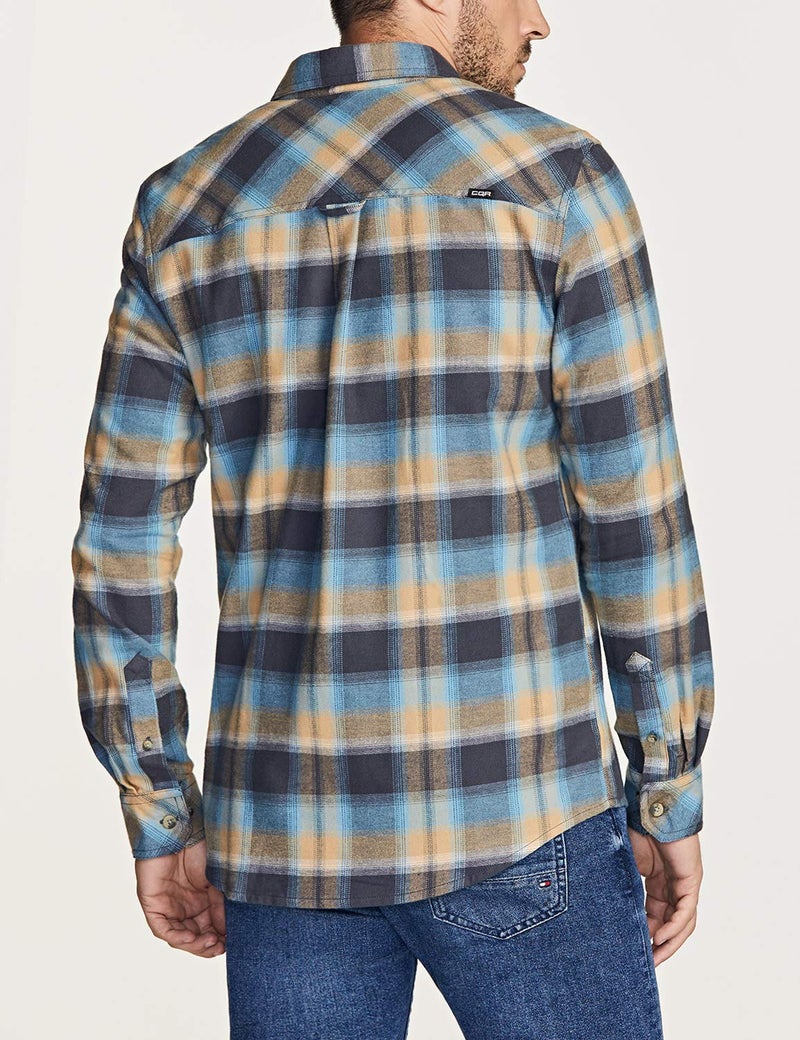 CQR Men's 100% All Cotton Button Down Flannel Shirts, Long Sleeve Brushed Warm Soft Casual Outdoor Plaid Shirt, Plaid Ocean Sand, Large - Image 4